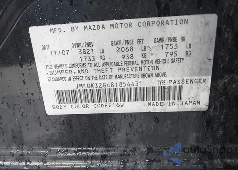 2008 Mazda Mazda3 I from USA, damaged, VIN JM1BK32G481854431